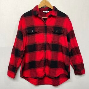 Old Navy Women Flannel Button Boyfriend Shirt Top Size Large Red Plaid M223 -17